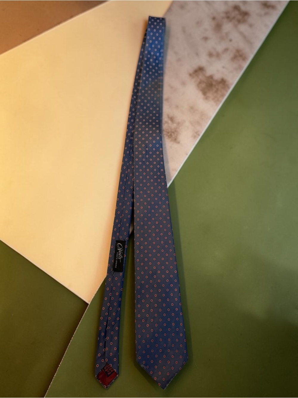 Vintage Silk Necktie Blue Medallion Print Hand Printed Italy Mens